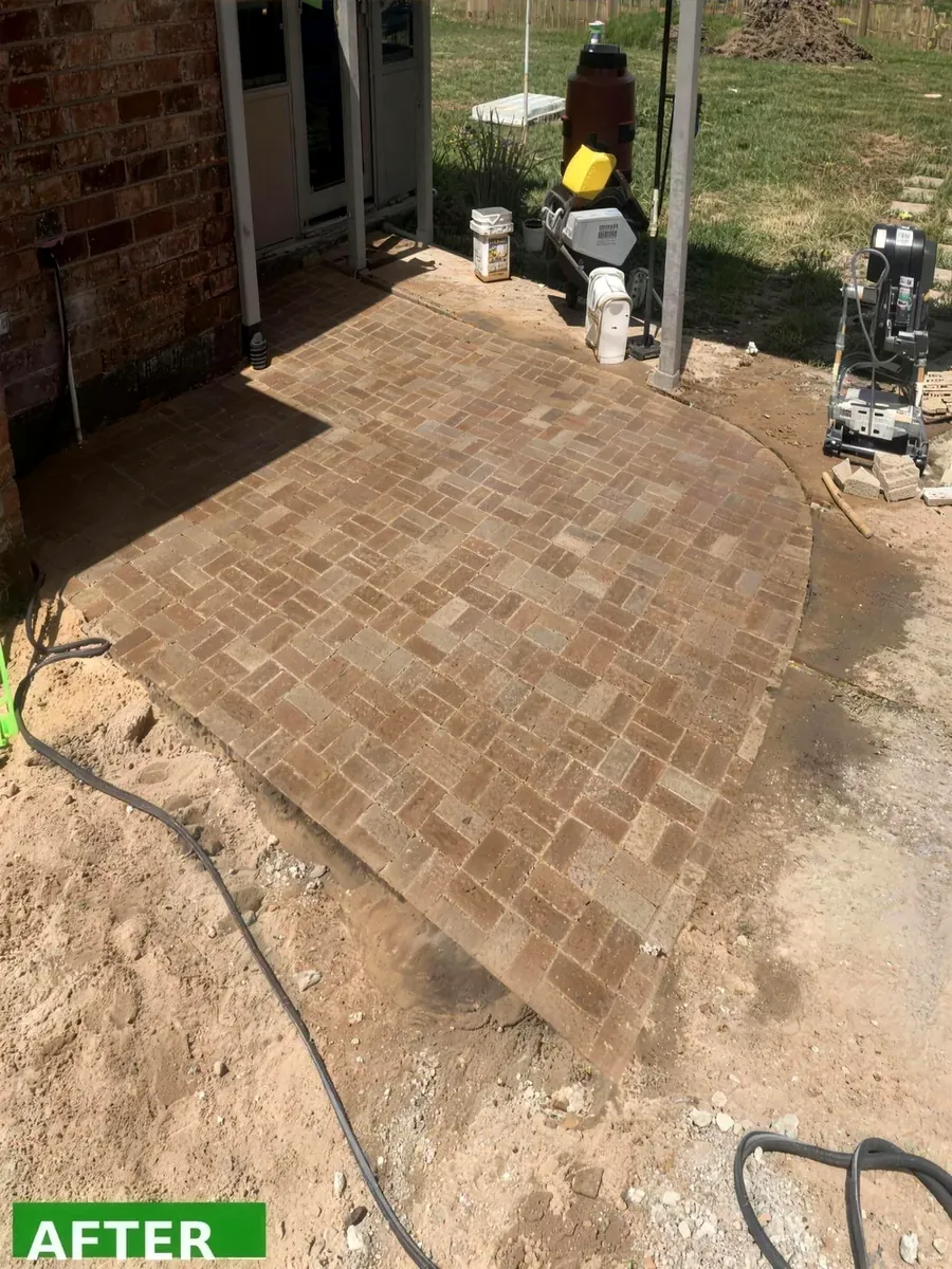 Finished paver patio hardscape installation by Mahalic and Sons